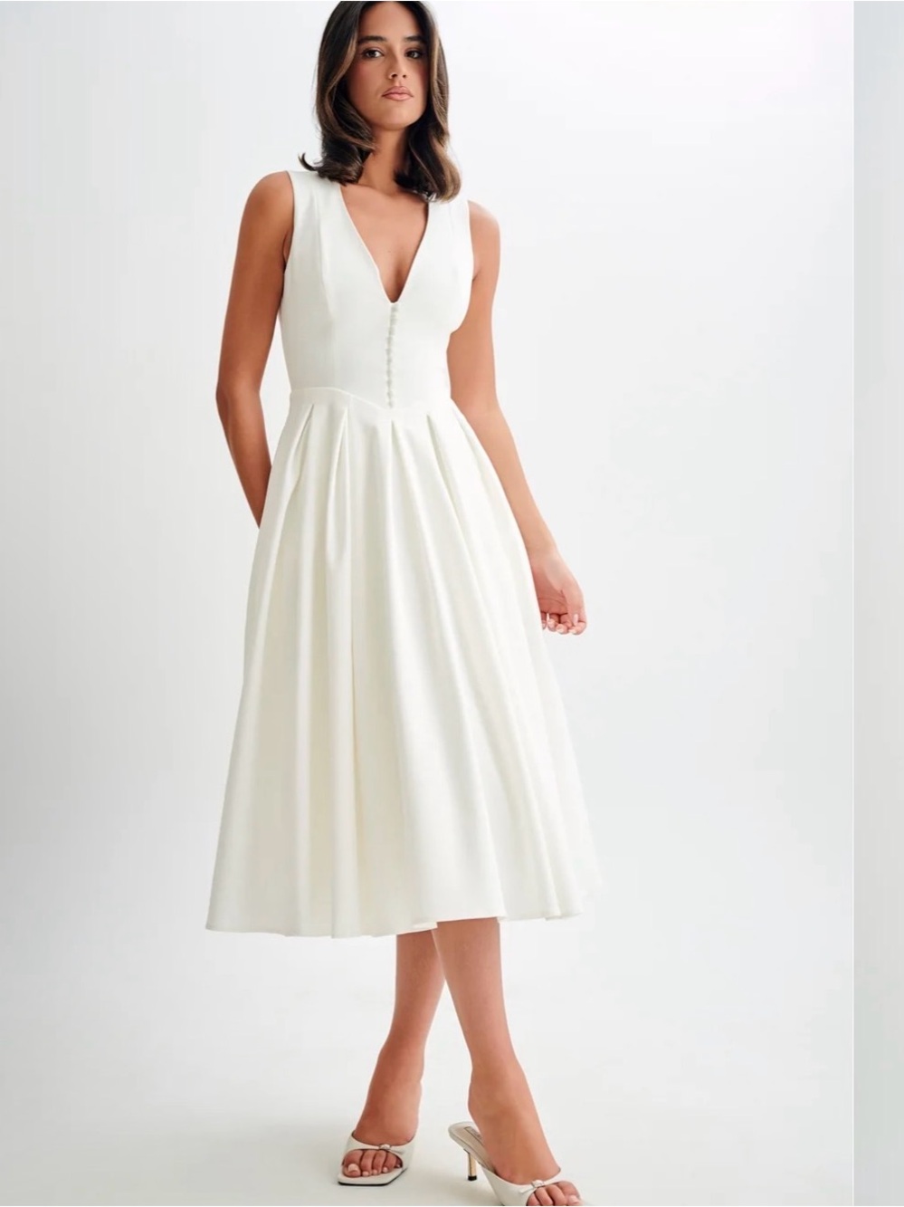 Meshki Ivory V-Neck Midi Dress
